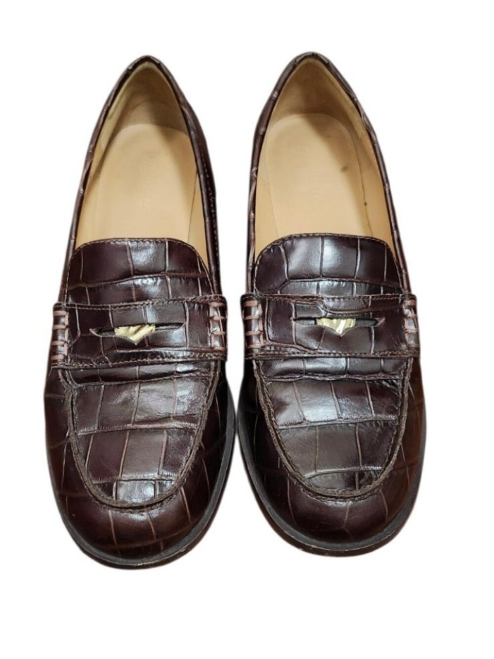 Madewell Croc Embossed Leather Penny Loafers Brown Women's Size 8.5 - Picture 2 of 13